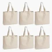 6 Pack Canvas Tote Bags, 16.5"x12.6" Tote Bags Multi-Purpose Reusable Blank Canvas Bags Use For Grocery Bags,Shopping Bags,DIY Gift Bags