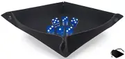 (6) 16mm Transparent Blue Dice w/Pouch + Black Rolling Tray Felt Foldable Mat