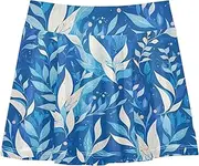 [FRODOTGV] Light Blue Leaves Tennis Skirts Girls with Built-in Shorts Golf Skirt for Girl Pleated Skirts for Kids
