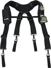 [MELOTOUGH] Work Belt Suspender Tool Belt Suspenders Bag Suspenders for Men Heavy Duty with Gel Shoulder Pad Detachable Phone Holder for Construction/Electrician/Contractor/Carpenter, Black