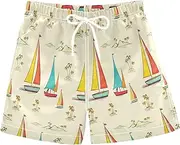 [RPLIFE] Swim Shorts for Boys, Anti Chafe Swim Trunks Boys 2 T, Cute Sailboats Light Yellow