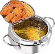 3.4L Stainless Steel Deep Fryer Pot with Thermometer and Oil Drip Rack Lid - (9.4, Silver)
