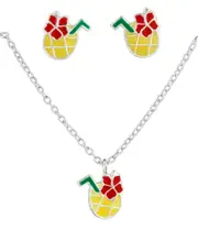 Children's Silver Pineapple Juice Pendant Necklace Set