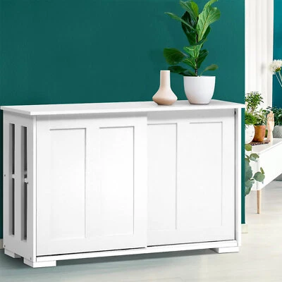 Buffet Sideboard Cabinet Sliding Door Storage Shelf Cupboard Hallway Table White