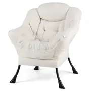 Giantex Modern Upholstered Accent Chair Lazy Chair w/Head Pillow Side Chair Beige