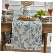 Monochrome Sketch Branch Toile Textures 13" x 108", Table Runner Blue/Beige