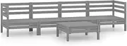 vidaXL Solid Pinewood Garden Lounge Set – Retro-Style 5-Piece Outdoor Furniture Set – Grey Color – Includes Middle Sofas, Corner Sofas and a Table