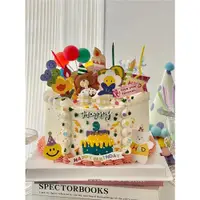 在飛比找ETMall東森購物網優惠-網紅韓系蛋糕裝飾擺件軟陶櫻桃蛋糕派對帽小熊氣球生日插件插牌