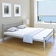 Bedroom Furniture Bed Frame Without Mattress Grey Metal Queen Size