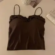 Plain Ruffle Cami Top Coffee - One Size