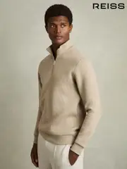Reiss Taupe Ashby Half-Zip Funnel-Neck Jumper (AM5302) | $225