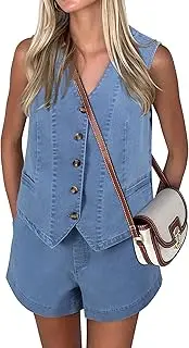 [Nitzana] Denim 2 Piece Sets for Women Summer Denim Outfit Matching Sets Jeans Sets Sleeveless Vest Two Piece Outfits 2025