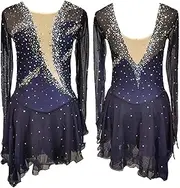[Zagitova] Women's Figure Skating Dress Long Sleeve Rhinestone Ice Skating Dress Shiny Rhinestones Dancewear