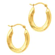 10k Yellow Gold Shiny Oval Shape Hoop Earrings, Diameter 20mm