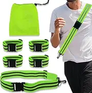 Realand 6pcs Reflective Sash Reflective Running Gear, Adjustable Reflective Wristbands Arm Bands, High Visibility Reflective Belt Reflectors Vest for Night Running, Walking