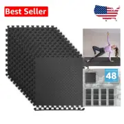 Durable 48 Sq.Ft Non-Slip Workout Mats - 12 Interlocking Tiles for Safety