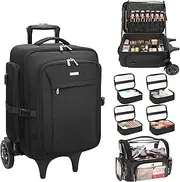 [Relavel] Rolling Makeup Case with Makeup Brush Case, Large Make Up Travel Organizer with 2 big Wheels, Professional Lockable Makeup Artist Backpack with Adjustable Dividers for Daily Use, Trip - Black