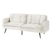 Oikiture 3-Seater Sofa Bed Convertible Boucle Sherpa Lounge Couch Recliner White