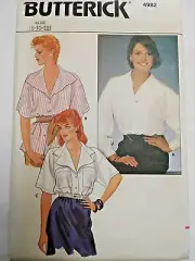 Shirt Blouse Top 8 10 12 Butterick 4982 Sewing Pattern Button Up Collared UC VTG
