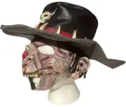 ZOMBIE PIRATE VINYL MASK + Black Hat Outback Halloween Adult Costume Dead Skull