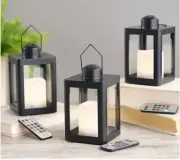 Home Reflections Set Of 3 Mini Lanterns With Remotes & Gift Bags Black