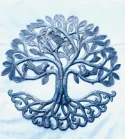 Metal Wall Sculpture Tree Of Life With Birds 13” Haiti