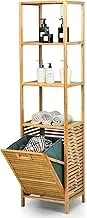 Giantex Bathroom Tilt-Out Laundry Hamper, Bamboo Tower Hamper Organizer w/3-Tier Storage Shelves, Removable Oxford Liner, Convenient Handle, Great for Bathroom, Bedroom, Laundry Room, Closet