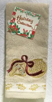 Christmas Fingertip Towel Saturday Knight Ornaments Taupe Metallic Gold Accents