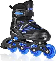 Adjustable Inline Skates for Children Girls Boys Children Beginners Inline Skates for Children and Teenagers for Indoor Outdoor Sports Purple & Blue