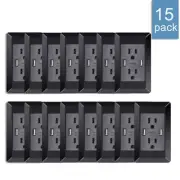 15× Dual Plug Electric Wall Outlet with 2 USB Port Tamper Resistant Socket Black