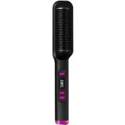 Ion Hair Straightener Styling Comb, 2 in 1 Hair Straightener Brush and Curler, Portable Electric Straightening Comb Heated Hair Brush (Black)