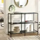 Oikiture Console Table Tempered Glass Sofa Table Hall Side Entry 3 Shelves Black