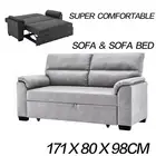Linen Fabric 2 Seater Pullout Sofa Bed Modular Chaise Futon Lounge Modular