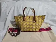 NWT Tory Burch Small Canvas Basket Weave Tote Saffron Yellow W/Dustbag Free Ship