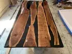 Black Epoxy Resin Center Dining Table, Wooden Epoxy Walnut Table Live Edge Decor