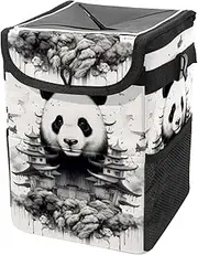 Car Trash Can with Lid and Storage Pockets Leak-Proof Organizer,Multipurpose Trash Bin for Car,Animal Panda Abstract Art Pattern