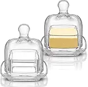 ZOOFOX 2 Pack Glass Butter Dish, Small Glass Butter Keeper with Lid and Easy Grip Handle, Clear Butter Serving Storage Dish with Cover, Square Covered Mini Butter Container