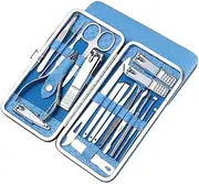 19Pcs/Set Manicure Set Nails Tool Kit Accessories For Nails Pedicure Kit Manicure Set With Luxurious Travel Case,Blue