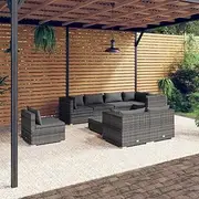 9 Piece Garden Lounge Set with Cushions Poly Rattan Grey,Outdoor Furniture Sets-3102621