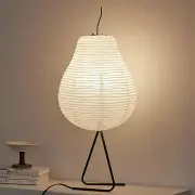 Japanese Rice Paper Table Lamp - 3000K Bulb Included White Handmade Pear Nogu...