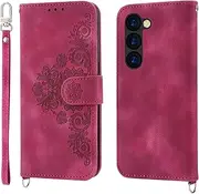 Wallet Case for Samsung Galaxy Z Fold5, [Short Lanyard and Strap Lanyard] for Samsung Galaxy Z Fold5 Leather Case, Non-Slip PU Leather Cover for Samsung Galaxy Z Fold5 Case Red