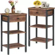 27.5" Tall End Tables, Nightstands with Adjustable Shelf and Bin Drawer for Livi