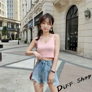 【DIFF】韓版短款彈性背心 彈性緊身 小可愛 短袖t恤 素色 短袖上衣 女裝 衣服【V32】