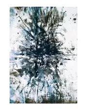 Verlaine Javers Contemporary Abstract Splatter, SNow White/Ice Blue, 5ft-2in x 7ft-2in