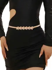 Women Meatl Belt Skinny Gold Belt Thin Elastic Waist Belts Stretch Belt for W...