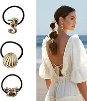Set of 3 Ladies Gold Plated Metal Hair Scrunchies Hair Accessories for Elegant Hair