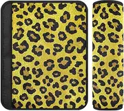 Fake Glitter Leopard Print Yellow 2 Pack car seat Strap Pads Padded, Stop seat Belt Cutting into Neck, car Seatbelt Cover for Sedan Sedan Airplane 10x7.7 in forro para cinturon de