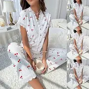 Women's Pajama Set Casual Comfort Floral Butterfly Patchwork Elastic Waist Shirt Pant Home Daily Short Sleeve V Neck Light Pink White Pink Red Summer Spring Re