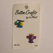 (Set of 2) Button Crafts La Mode Green Helicopter Purple Airplane Buttons 5/8"