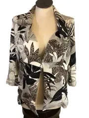 Chicos 1 M Floral Drape Blazer Printed Palm Fronds White Black Msrp$159 Jacket